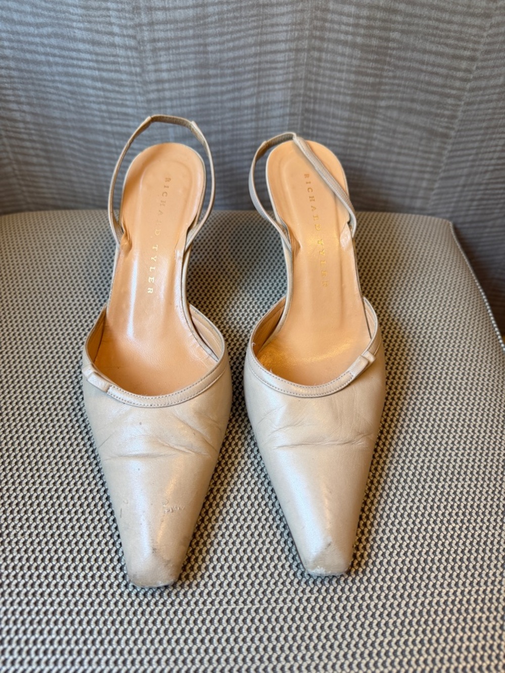 Richard Tyler Beige Pointed-Toe Slingback Pumps